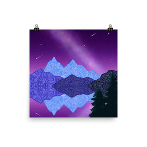 Zentangle Mountain Reflection Print