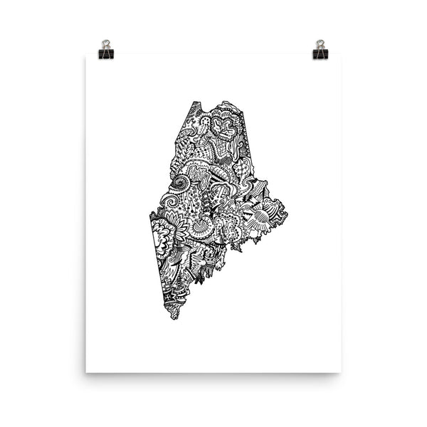 Maine State Print - White