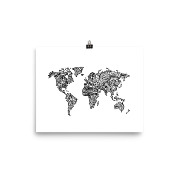 World Map Zentangle Print