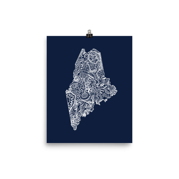 Maine State Print - Navy